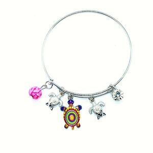 Beaded Sea Turtle Charm Colorful Bangle Bracelet